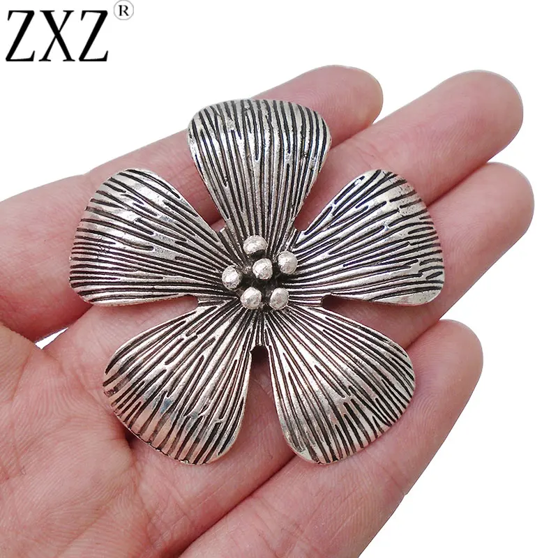 ZXZ 2pcs Antique Silver Large Metal Flower Charms Pendants for Necklace