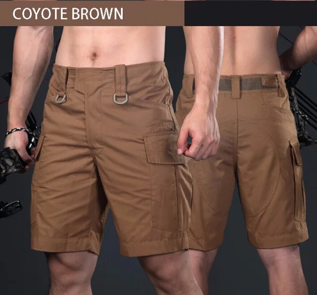 Мужские Военные Тактические камуфляжные костюмы для выживания, короткие брюки карго, летние уличные спортивные охотничьи походные шорты длиной до колен - Цвет: brown