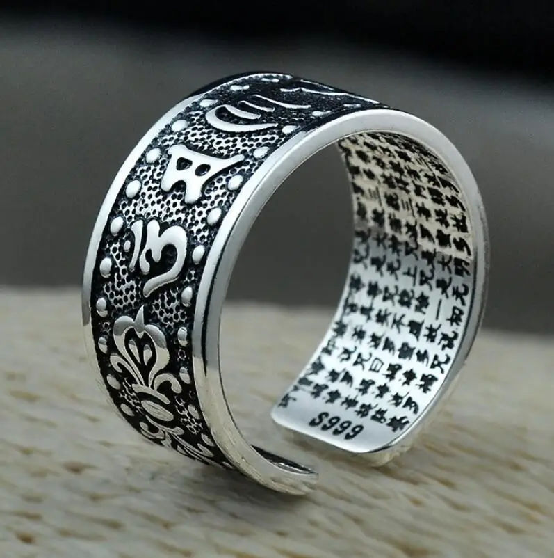Мужские и женские кольца из тайского серебра 999 пробы с 6 мантрами|open ring|heart ringsilver