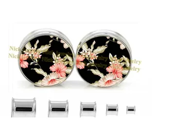 

Wholesale 6-25mm stainless steel no screw ear expander flower image ear plug punk piercing jewelry 60ps/lot NJSD-049