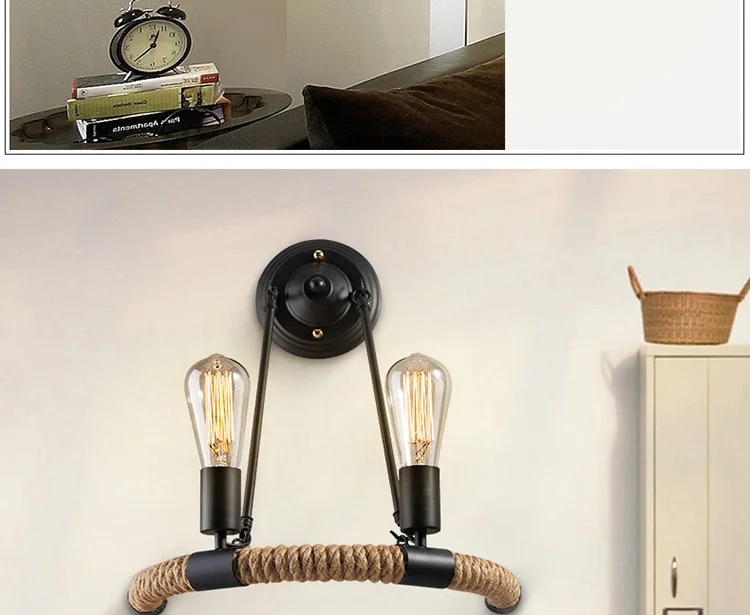 Креативный пеньковый Канат настенный светильник Промышленный Лофт настенный светильник для дома Бар Кафе магазины винтажный Ретро настенный светильник