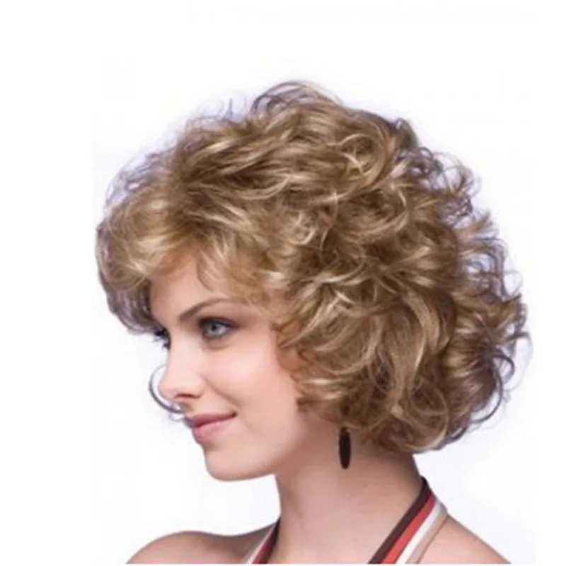 

Short Synthetic Curly/Wavy Wigs For  Women Cheap Wigs  Heat Resistant Gold Colors None Lace Wigs Curly Rihannas Hairstyle