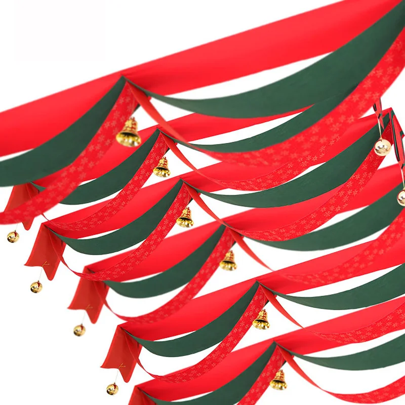 

2/3/5 Meter Wave Flag Fabric Flag for Party Xmas Decoration Christmas Waves Flags with Bells Ceiling Decoration Flags Banner Pe