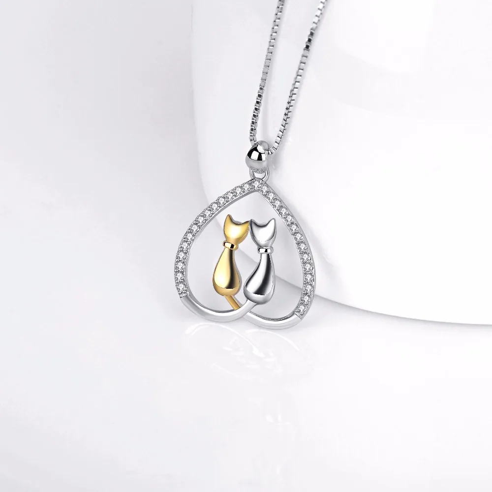 Женское ожерелье из серебра 925 пробы с кошками и сердцем|luxury jewelry|jewelry for womennecklace