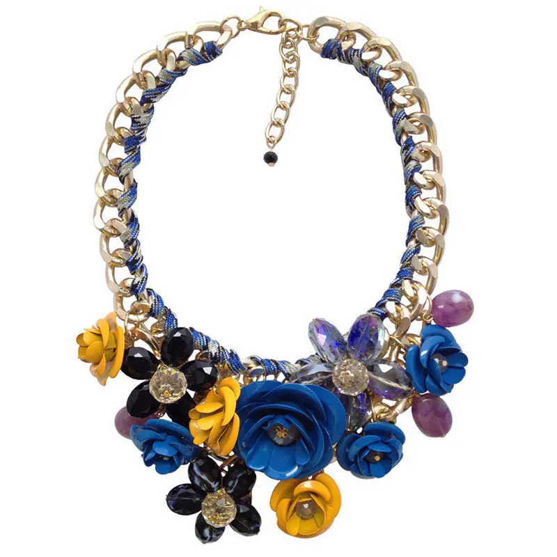 

2014 New Z Brand Fashion Hot Pink Crystal Necklace Pendants Chunky Big Choker Metal Flower Vintage Collar Necklace N0440C