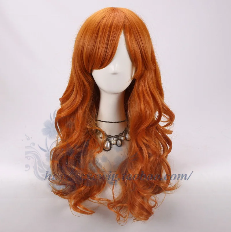 

Japanese Comic ONE PIECE Nami Orange Long Wavy Wig Nami Cosplay Hair costume with hair net