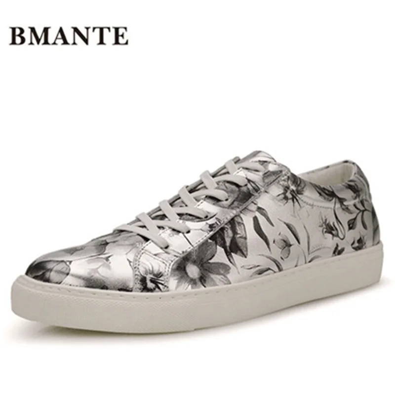 Formateurs Fleur Imprimer Luxe Hommes En De Mâle Dentelle Noir up Clair Casual Appartements Cuir Printemps Nouveaux Véritable D'été Adulte Chaussures CoxrdBe