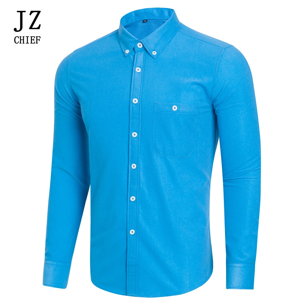 

JZ CHIEF Vintage Long Sleeves Mens Corduroy Shirts Velvet Male Business Casual Shirt Solid Winter Autumn Flannel Shirt Plus Size