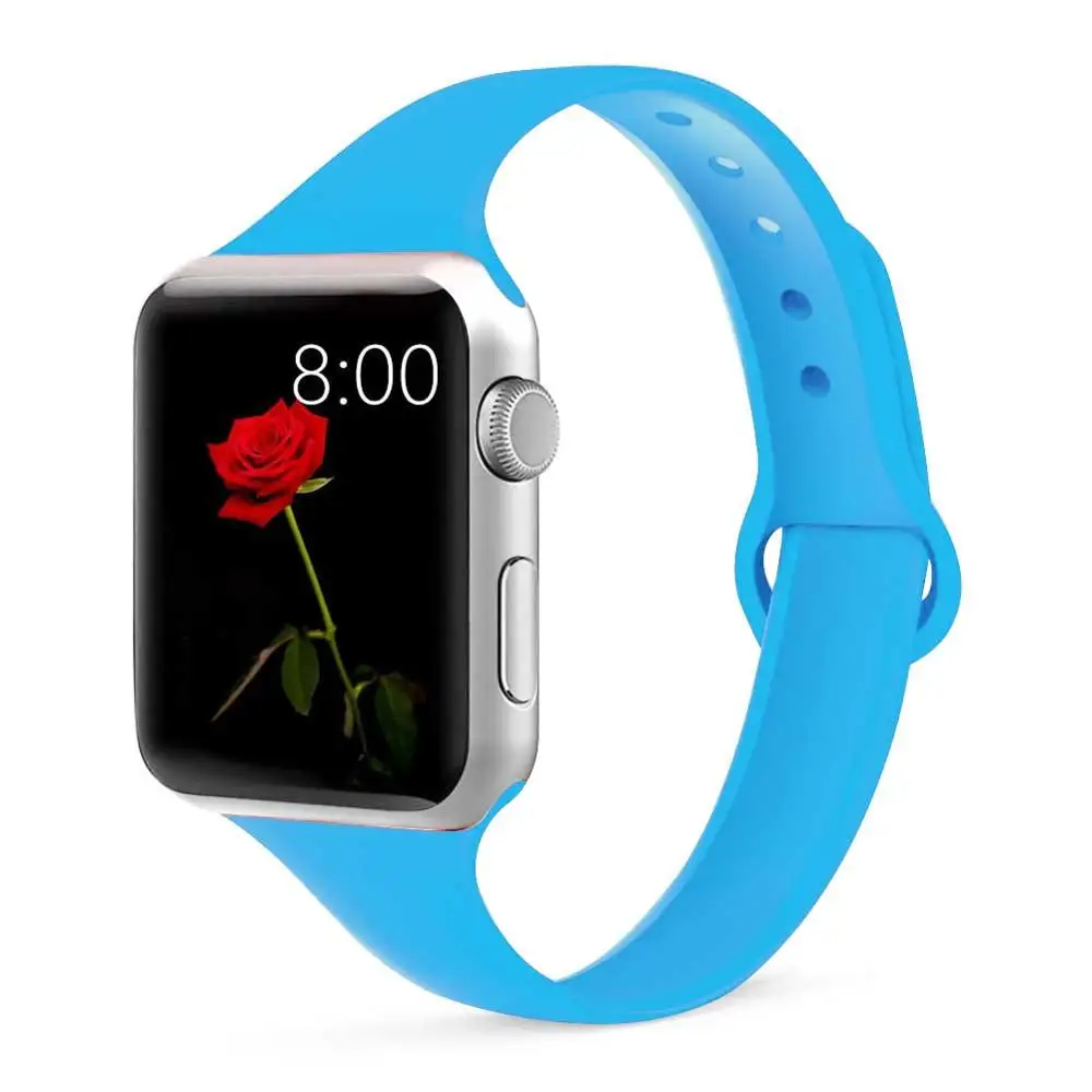 blue 33 Тонкий ремешок для Apple watch 5, ремешок для Apple watch 5, 4, 3, 2, 1, iwatch 44 мм, 40 мм, iWatch 38 мм, 42 мм, спортивный силиконовый браслет, ремешок для часов - Band Color: blue 33