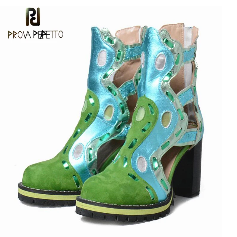 

Prova Perfetto 2018 Hot Style Selling Spring Autumn Boots Hollow Out Color Matching Real Leather Ankle Boots New Coming Bota