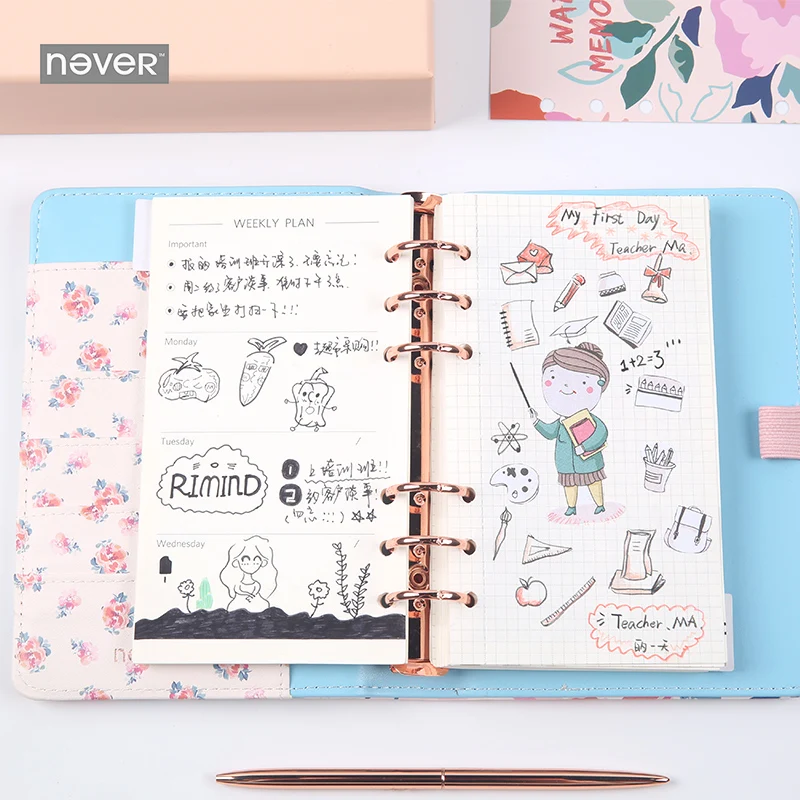 Кожаный спиральный блокнот с надписью Never Flower еженедельник органайзер а6
