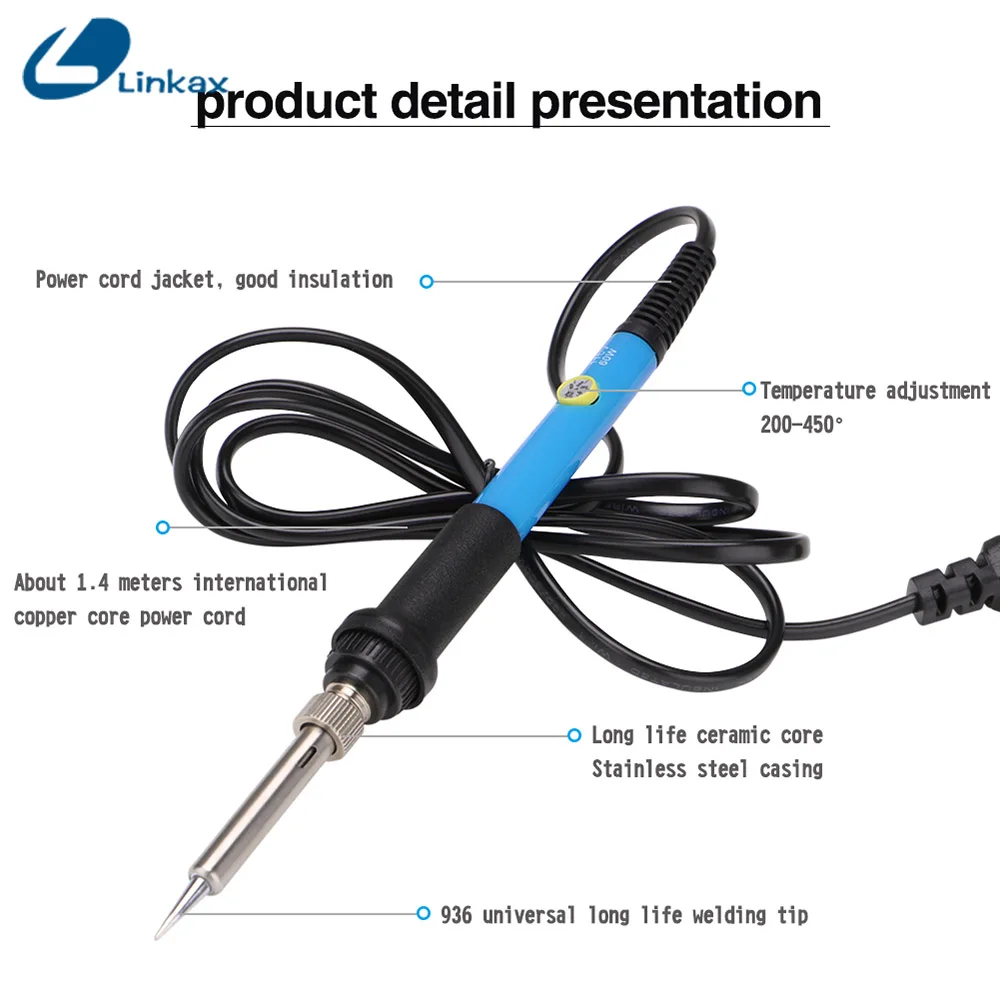 

Adjustable Temperature 60W Electric Soldering Iron 220V 110V Welding Solder Rework Station Heat Pencil 5pcs Tips Repair Tool