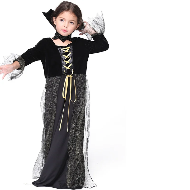 

Queen Cosplay Costume Children Holiday Performance Show Black Clothing Girl Drama Role Playing Dress Halloween Costumes for Kids