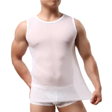 Сетчатая Мужская Нижняя майка без рукавов Сексуальная прозрачная рубашка жилет для похудения прозрачный боди Мужское нижнее белье майка Клубная одежда