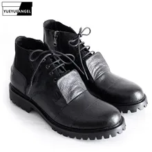 Новинка года; зимняя мужская обувь из натуральной кожи; ботильоны на шнуровке; мужские черные ботинки; мужская обувь на толстой платформе; мужская обувь на каблуке 3 см