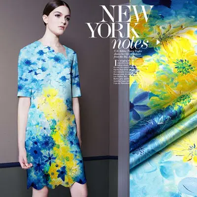 

SP010 Pure Silk/Midnight Lemon Blue/Silk Fabric/Stretch Fabric/Mulberry Silk /93%Silk 7%Spandex/Thickness:19mm Size:1.18mX1.10m