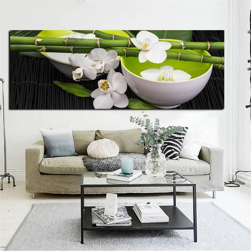 Цифровая HD Печать натюрморт бамбук Белая орхидея фэн шуй пейзаж картина маслом на холсте плакат Настенная картина для гостиной