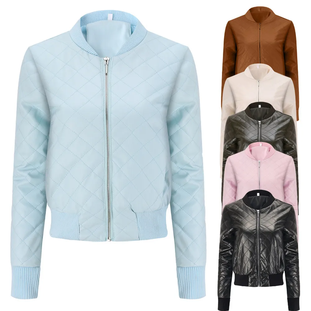 

Telotuny 6 color Fashion Slim Leather Lapel female jacket spring autumn jacket women lattice casual Winter Coat JL 25