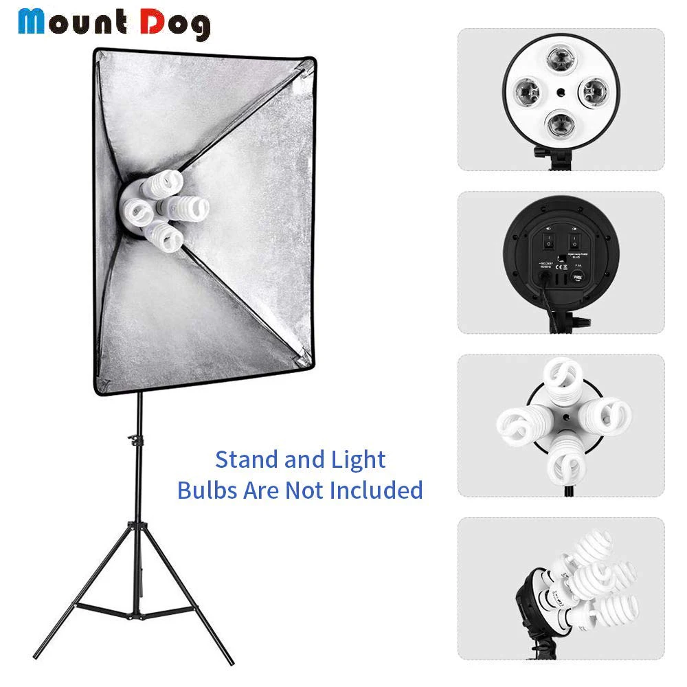 

MOUNTDOG 20" x 28" Softbox Lighting Holder with 4 Socket Light Head Adapter for Photography Studio（ No Stand,No Bulbs Included