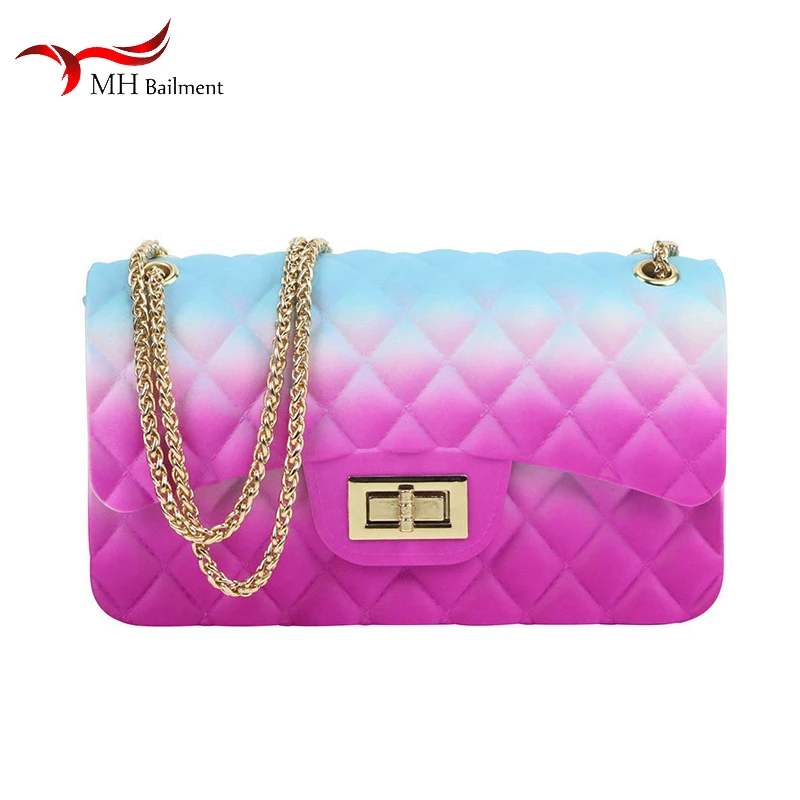Prix Colorfur gelée chaîne épaule diagonale femme sac été couleur correspondant sac à main avec fourrure pantoufles combinaison mode sac femme