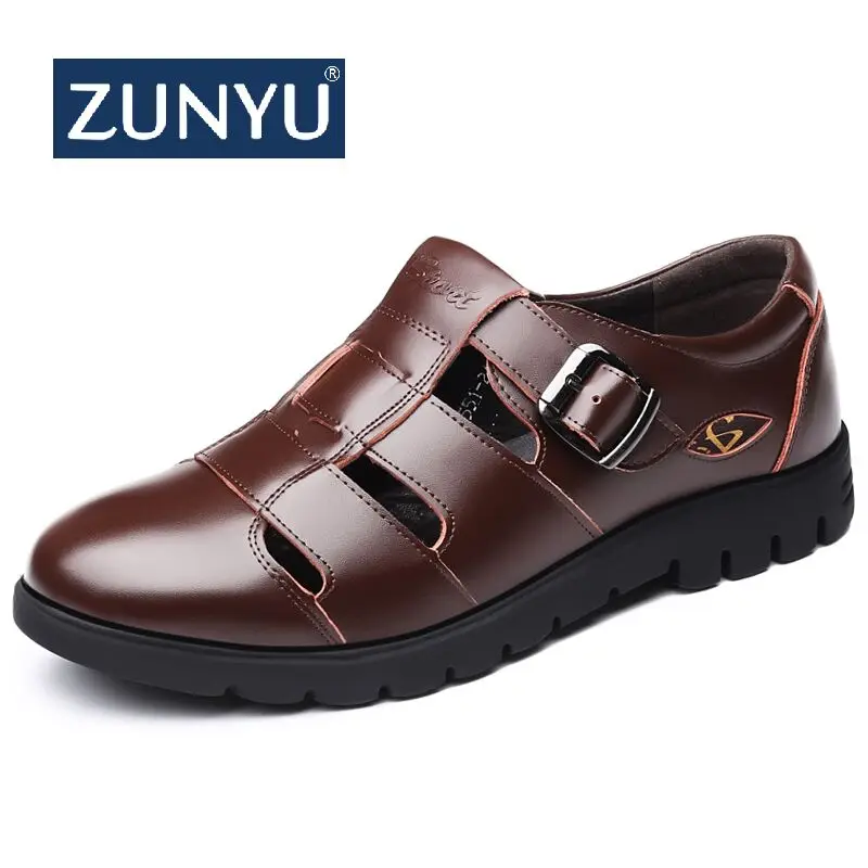 

ZUNYU 2019 New Summer Mature Men Sandals Leather Sandals Men Leather Sandals For Men Black Dress Shoes Sandalias Big Size 38-47