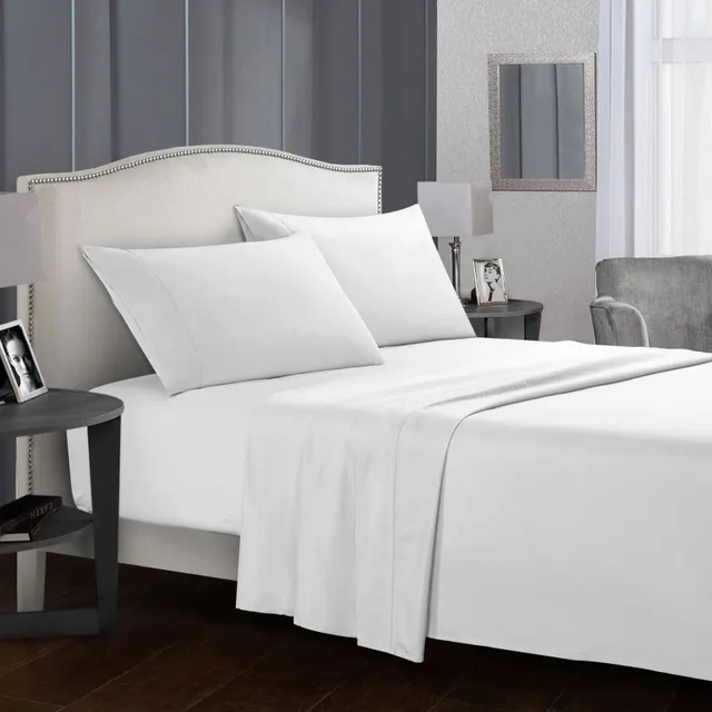 White Bedding Set Queen size Bed sheets Solid color Flat Sheet+Fitted