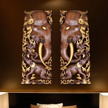 

Thai solid wood carving/creative wall hanging/living room porch carving Vintage elephant hanging