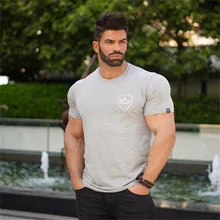 Mens Summer T shirt Workout Fitness Bodybuilding Shirts Slim Fit Fashion Casual Male Short Sleeve Brand Cotton Tees Tops Clothes