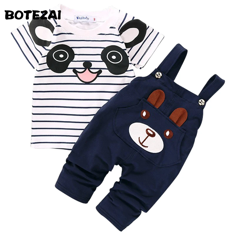 2020 Summer Toddler Boys Clothing Set Cartoon Panda Baby Short-sleeve T-shirt+Bib Pants 2pcs Kids Clothes for 1-4Y |