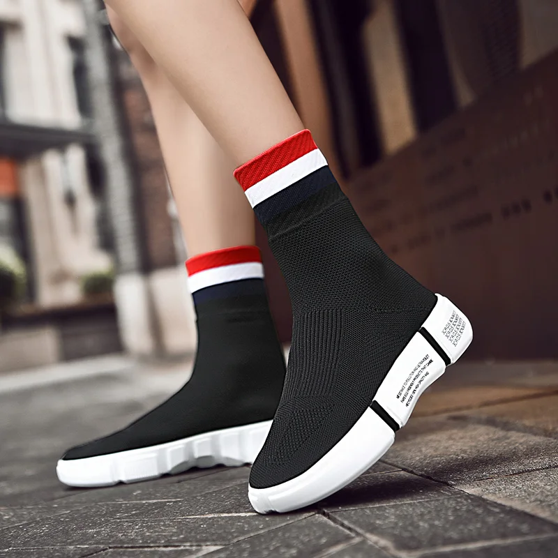 

SUROM Fashion Women Casual Shoes Autumn Winter Lightweight Sneakers Women Breathable Non-slip Socks Shoes Unisex Flats White