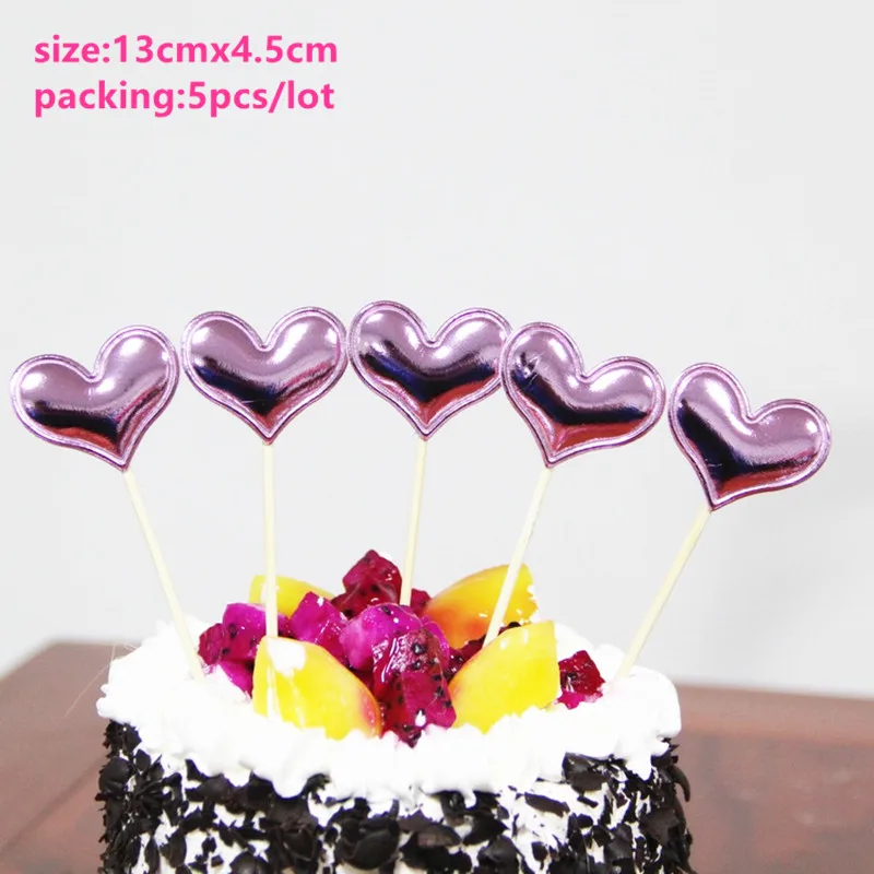 Украшения для детского душа Фламинго Топпер для торта первый день рождения украшения для детей и взрослых украшения для свадебного торта Крылья Ангела - Цвет: 5pcs pink love