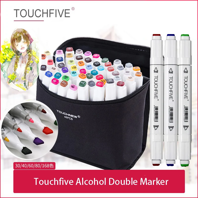 Touchfive Dual head спиртовой маркер 30/40/60/80/168 Цвет набор Твин алкоголя маркеры для