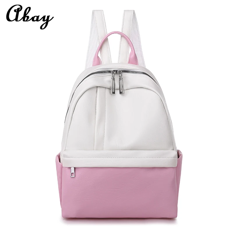 

Backpack for women 2019 new soft pu color matching large capacity primary and middle school students sweet casual quality backpa
