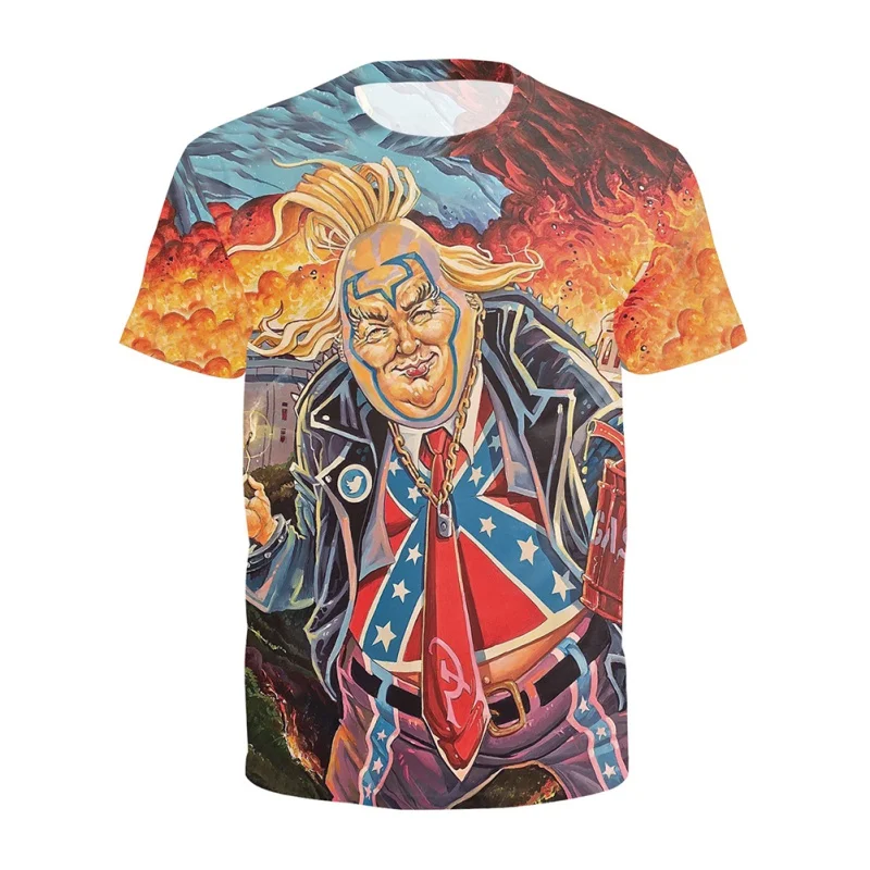 2019 Summer Casual Short Sleeve Men Tshirts Donald Trump Funny Digital Printed Men T shirt Men O Neck Cropped Tops Street Wear