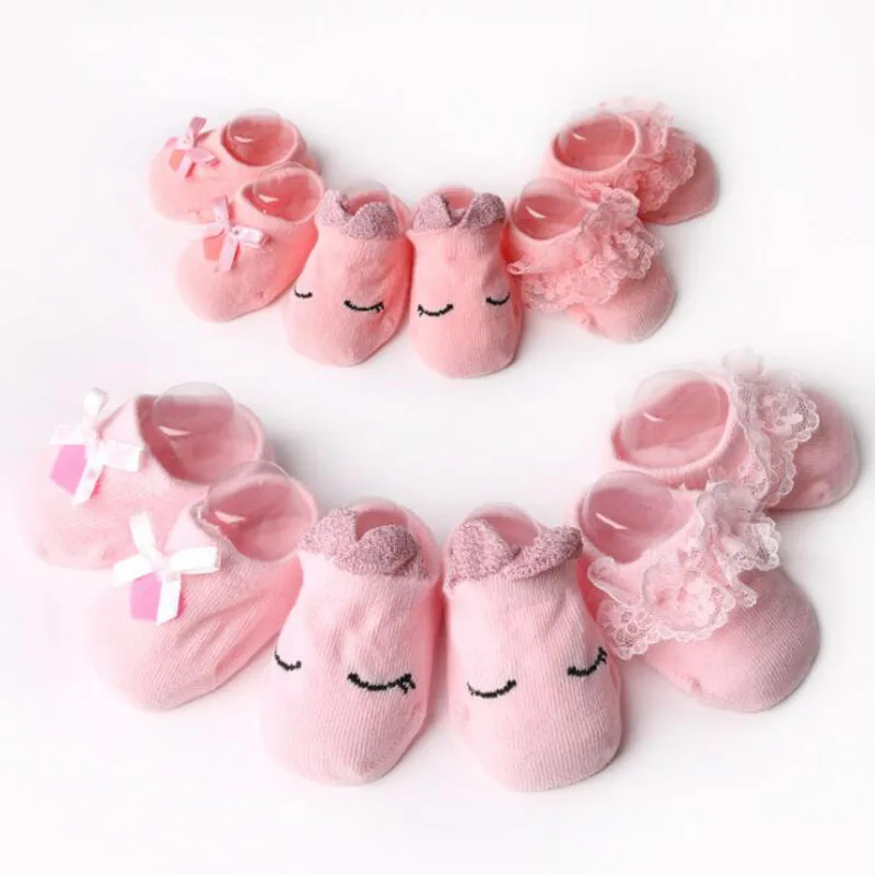

3 Pairs/Set Cotton Baby Socks For Girl Newborn Sock Infant Anti Slip Lace Flower Bow Socks Party Birthday Socks