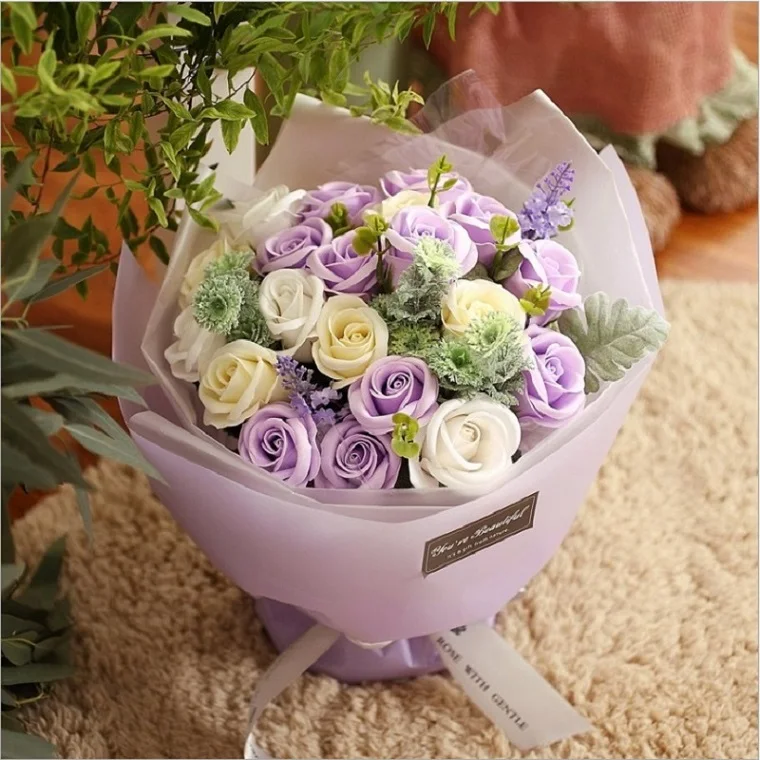 21 цветы мыло цветок роза Подарочная коробка Творческие подарки на день Святого Валентина практичный подарок на день рождения искусственный цветок - Цвет: Light Purple