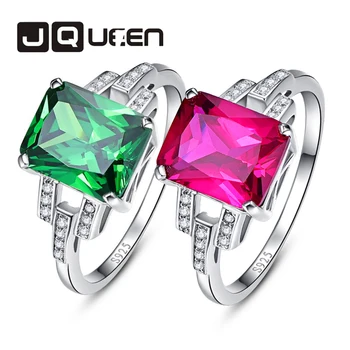 

JQUEEN 100% Pure 925 Sterling Silver Rings for Women Jewelry Garnet Ruby Red Stone Nano Russian Emerald Ring Fine Jewelry