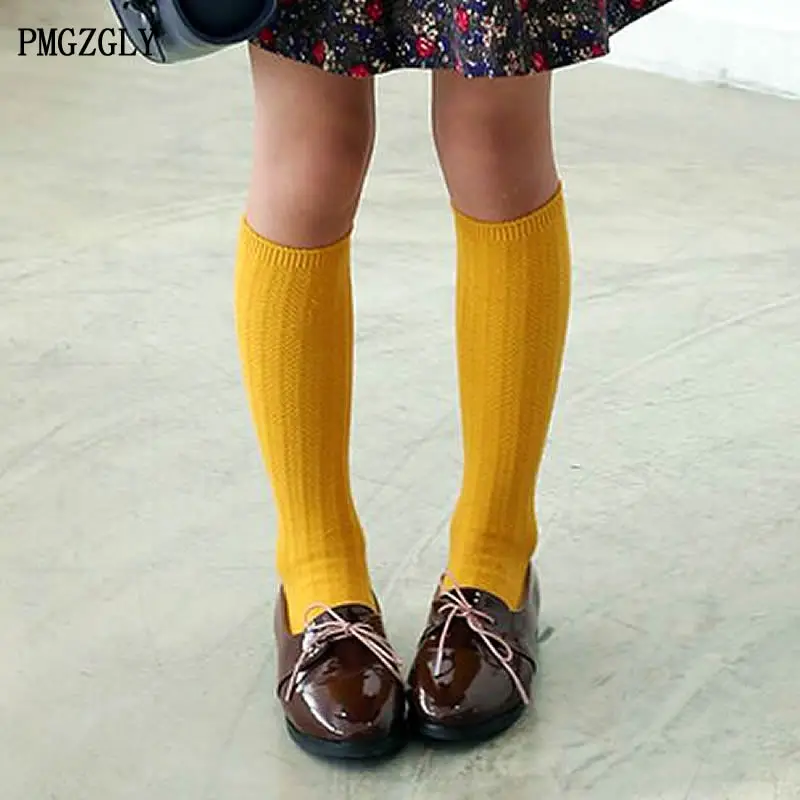 30cm Girls Cotton Knee High Socks Solid Candy Color Kids Toddler Long
