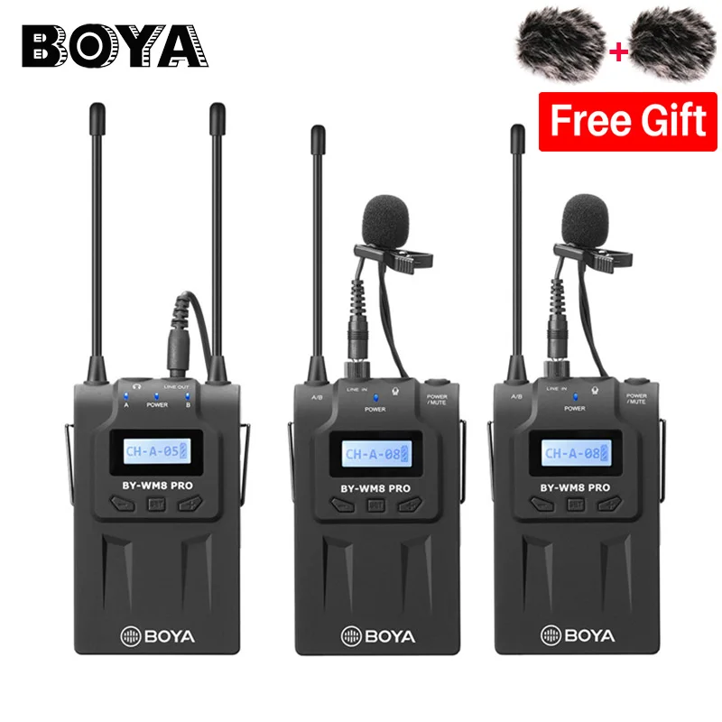 BOYA BY WM8 Pro K2 Двухканальный беспроводной петличный микрофон система для iPhone Canon Nikon