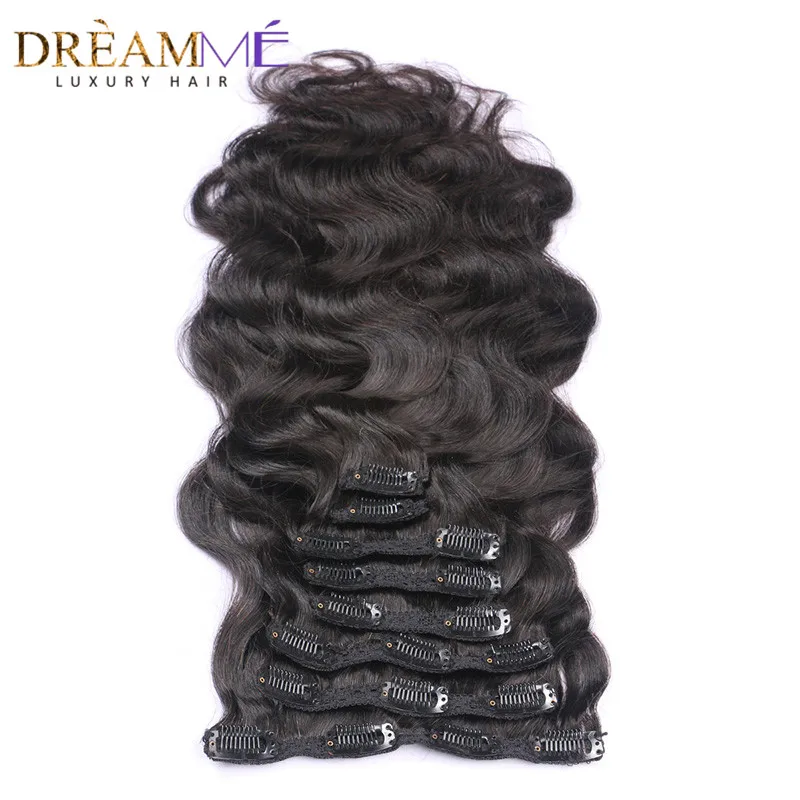 

Body Wave Clip In Natural Color Human Hair Extensions Brazilian Weave Clips In Hair 120g Machine Made Remy Dreaming Queen Hair