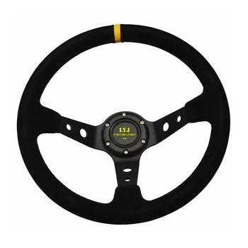 

LYJ 350mm Universal Steering Wheel Suede Racing Car Steering Wheel With Yellow Stripe