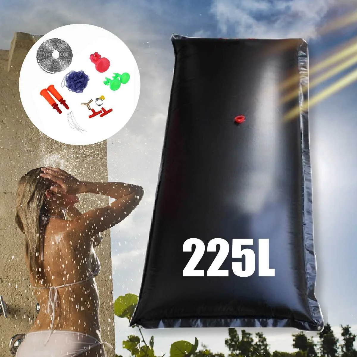 

225L Portable Outdoor Camping Shower Bag Solar Heated Shower Bathing Picnic Water Bag Water Storage for Travel Hiking BBQ