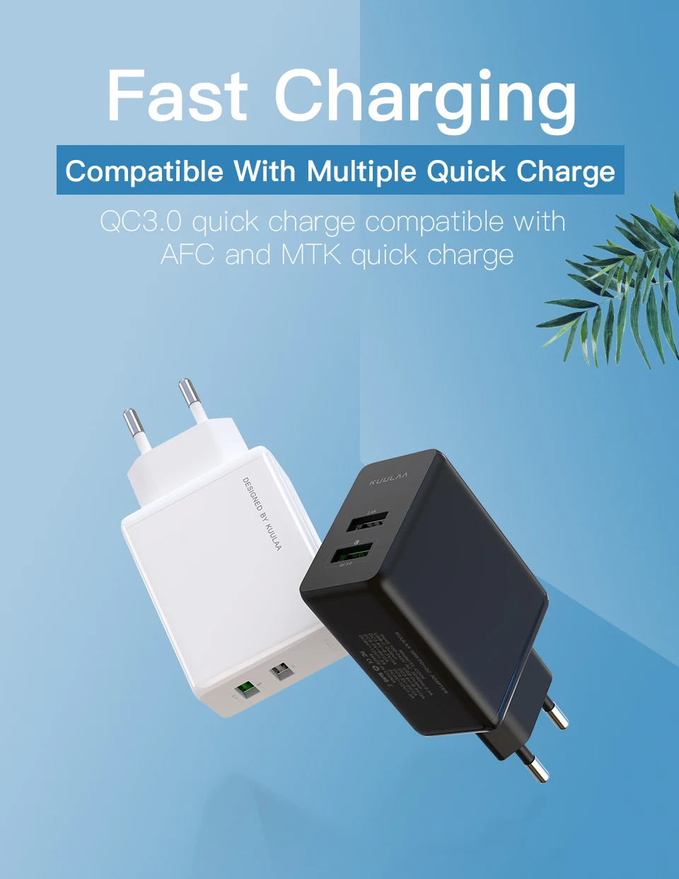 KUULAA Quick Charge 4,0 3,0 USB зарядное устройство 30 Вт QC3.0 PD 3,0 Быстрая зарядка 2 USB разъем зарядное устройство для мобильного телефона для iPhone samsung Xiaomi