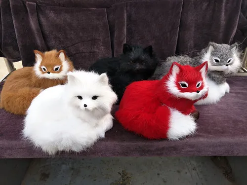 5 pcs a set  simulation fox models polyethylene&fur Curled up fox dolls about 16x11.5x13cm 0479