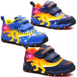 Dinoskulls/детская обувь; 3D Динозавр; Светодиодный; кроссовки для мальчиков; Светящиеся кроссовки для спорта тенниса; Детские кроссовки;