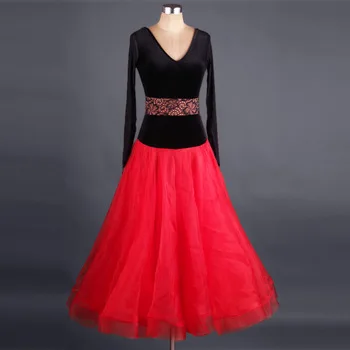 womens ballroom dance dresses long sleeve Tango ballroom standard competition waltz flamenco black red standart skirts for women