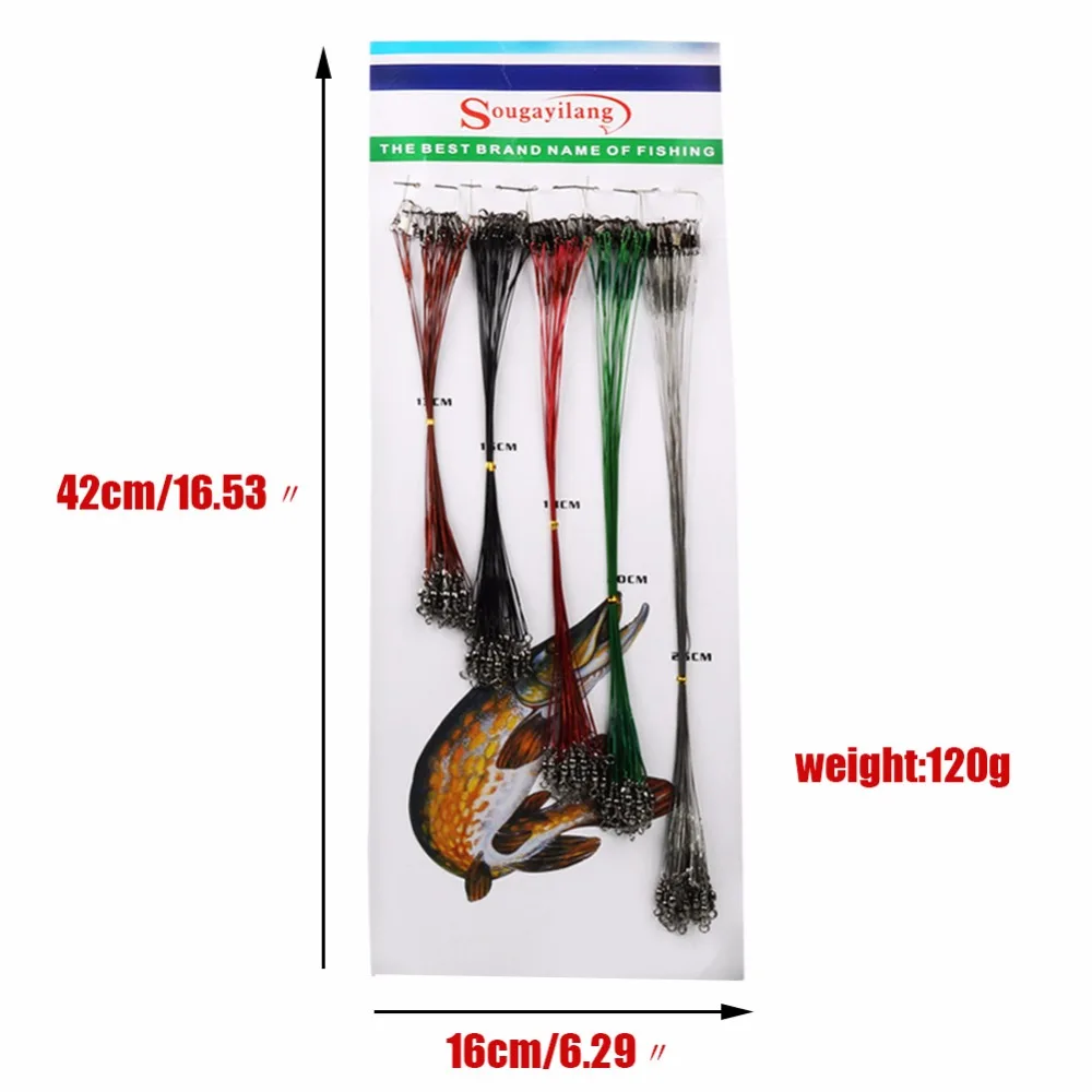 Sougayilang, 100 шт., 5 цветов, стальная рыболовная веревка, 13 см, 15 см, 18 см, 23 см, 25 см, поводок, поворотные инструменты, свинцовая леска, рыболовная леска