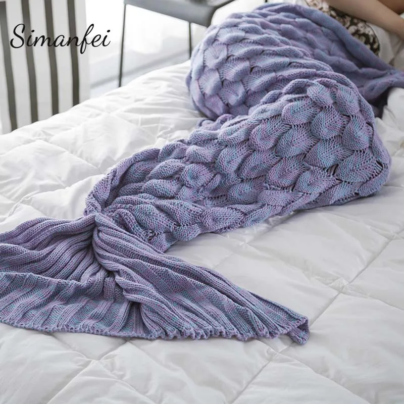 

Simanfei 2019 Fashion Handmade Knitted Mermaid Tail Blanket Mermaid Blanket Knit Sofa Blankets