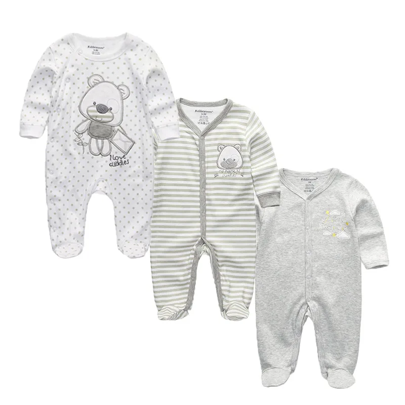 3 PCS/lot Newborn Long Sleeve Comfortable baby footed rompers Cotton cartoon baby boy girl clothes - Цвет: R03