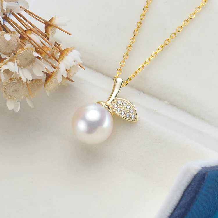 

8-8.5mm White Natural Pearl Pendant 925 Silver Chain Necklace The Apple Of Our Eye Fine Jewelry christmas woman gifts